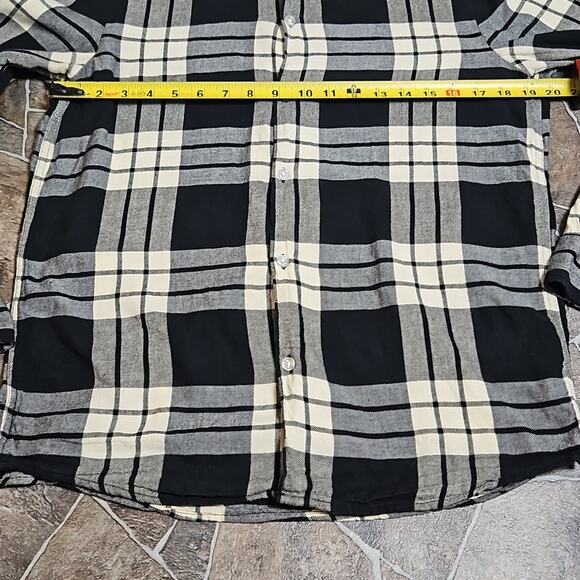 H&M Plaid Button Down Shirt Black Cream Gray Sz Medium - Picture 8 of 10